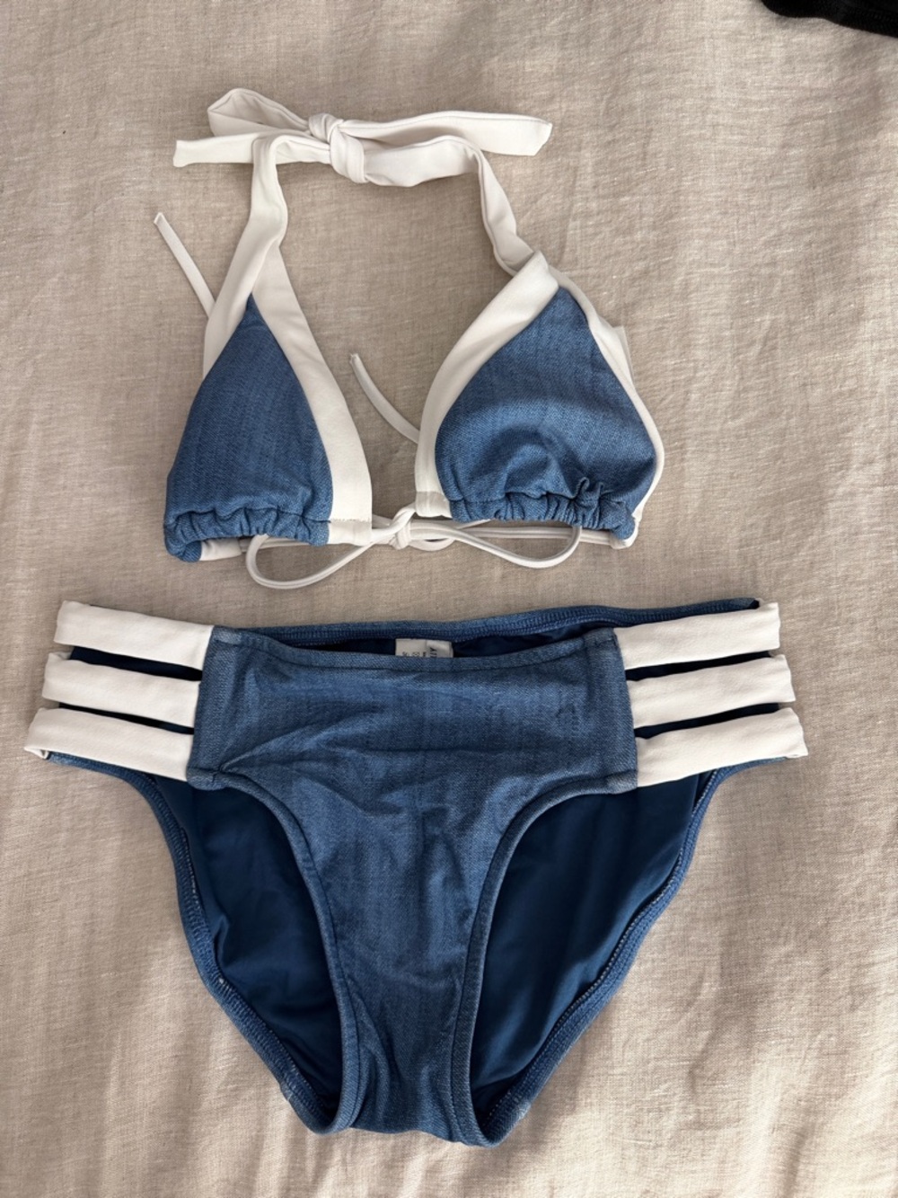 Seafolly Light Blue and Navy Swim Top